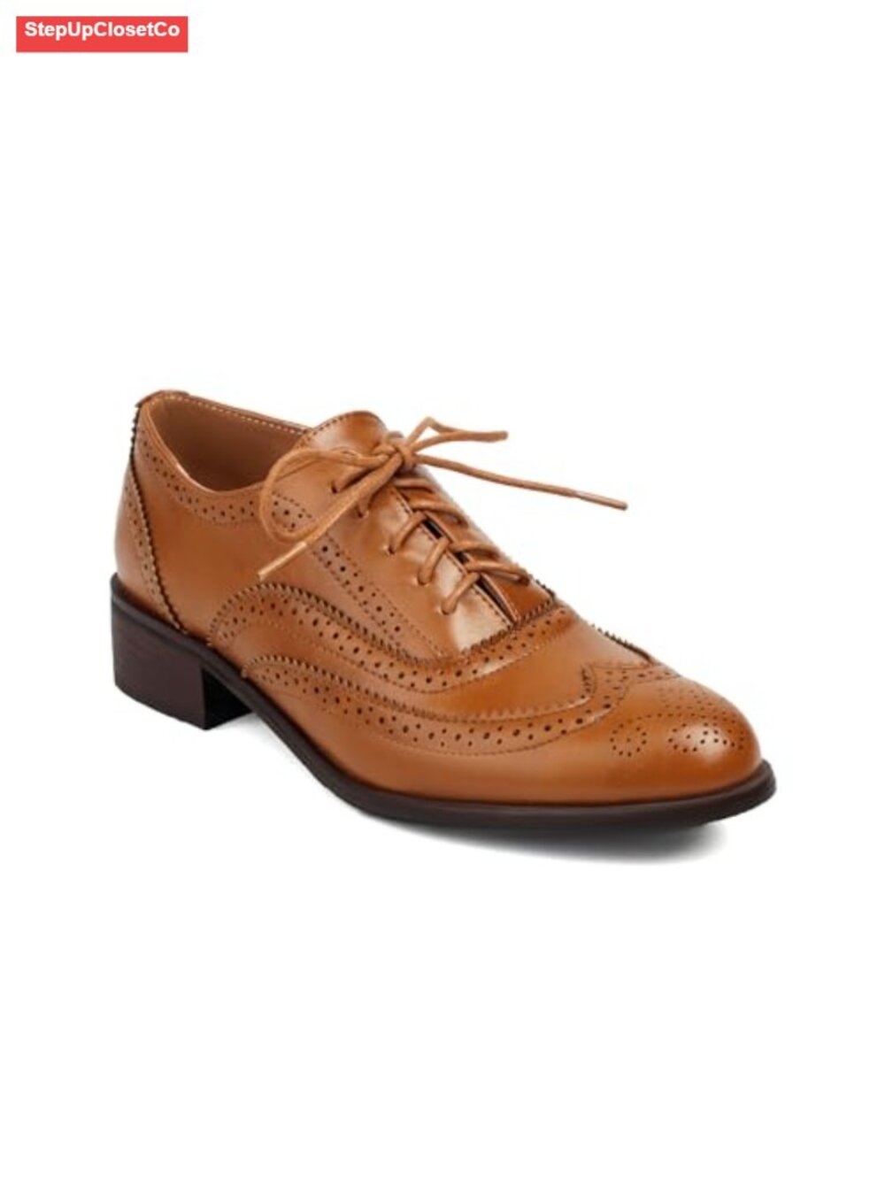 Women's Lace-Up Wingtip Oxfords Brogues Cutout Saddle Faux Leather Shoes